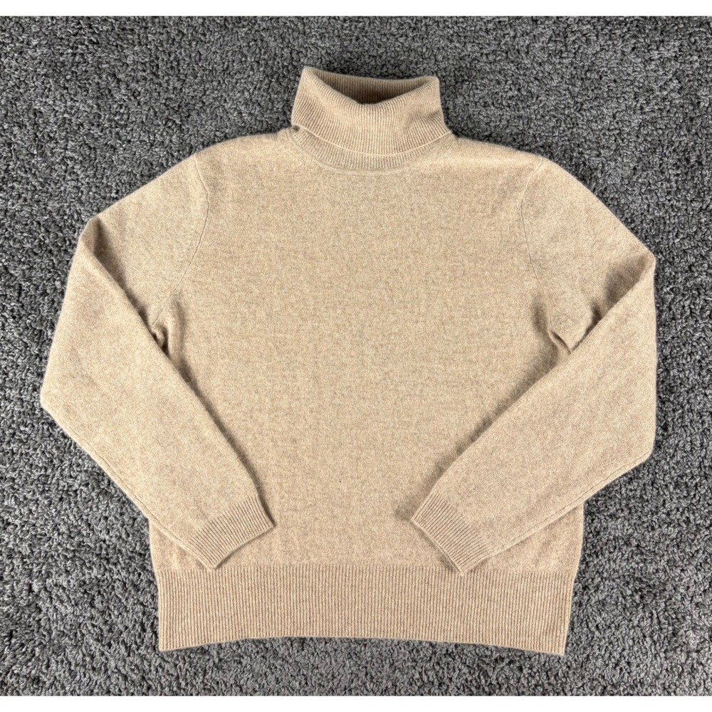 Croft & Barrow Womens Large 100% Cashmere Turtleneck Sweater Oatmeal Beige Knit